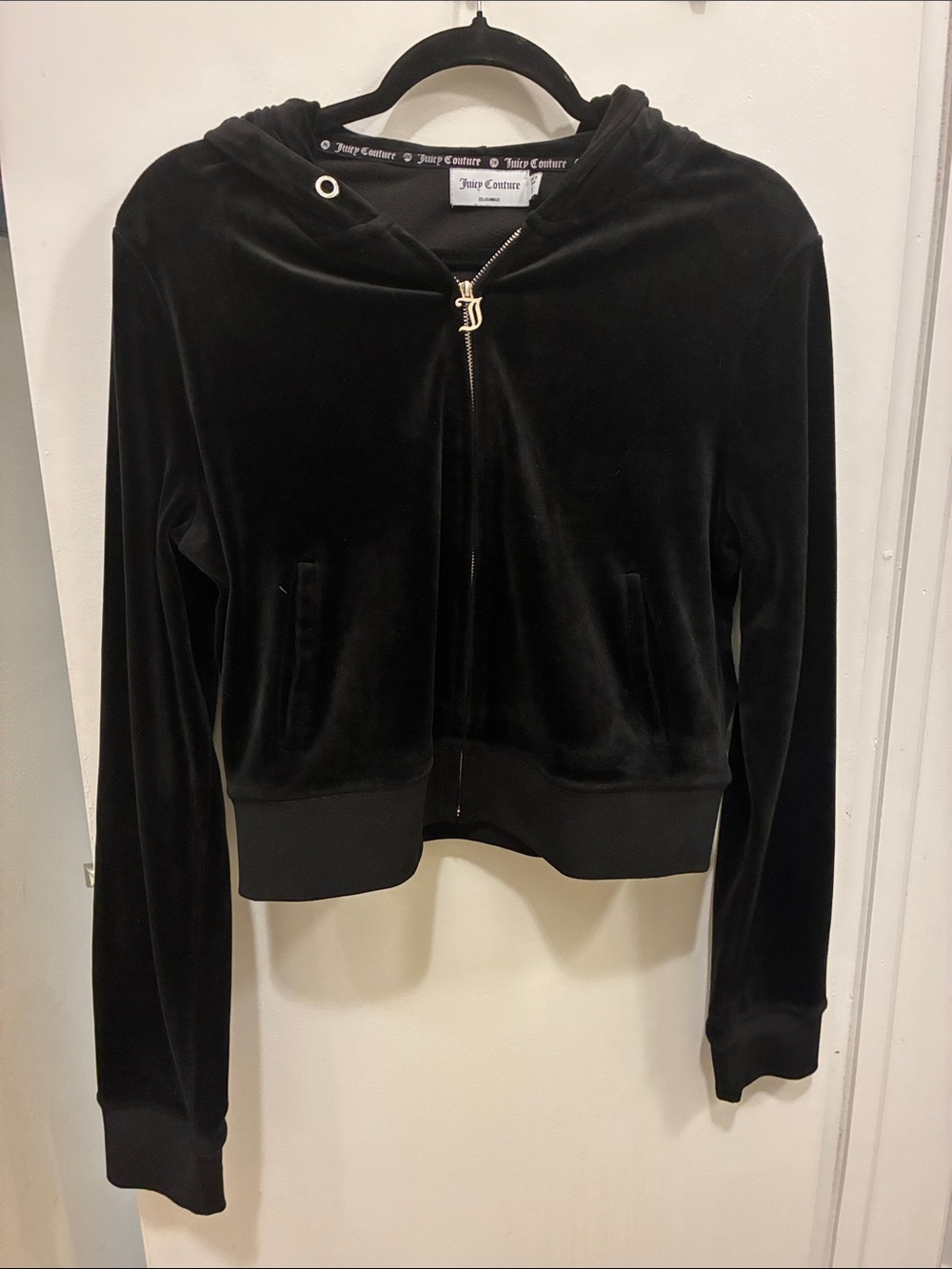 Juicy Couture Black Rhinestone Velour Zip Hoodie Jacket - Y2K McBling Bimbocore